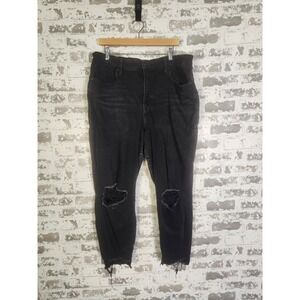 Good America Black Jeans‎ Plus Size 20 Curvy Stretch Raw Hem Tapered Distressed